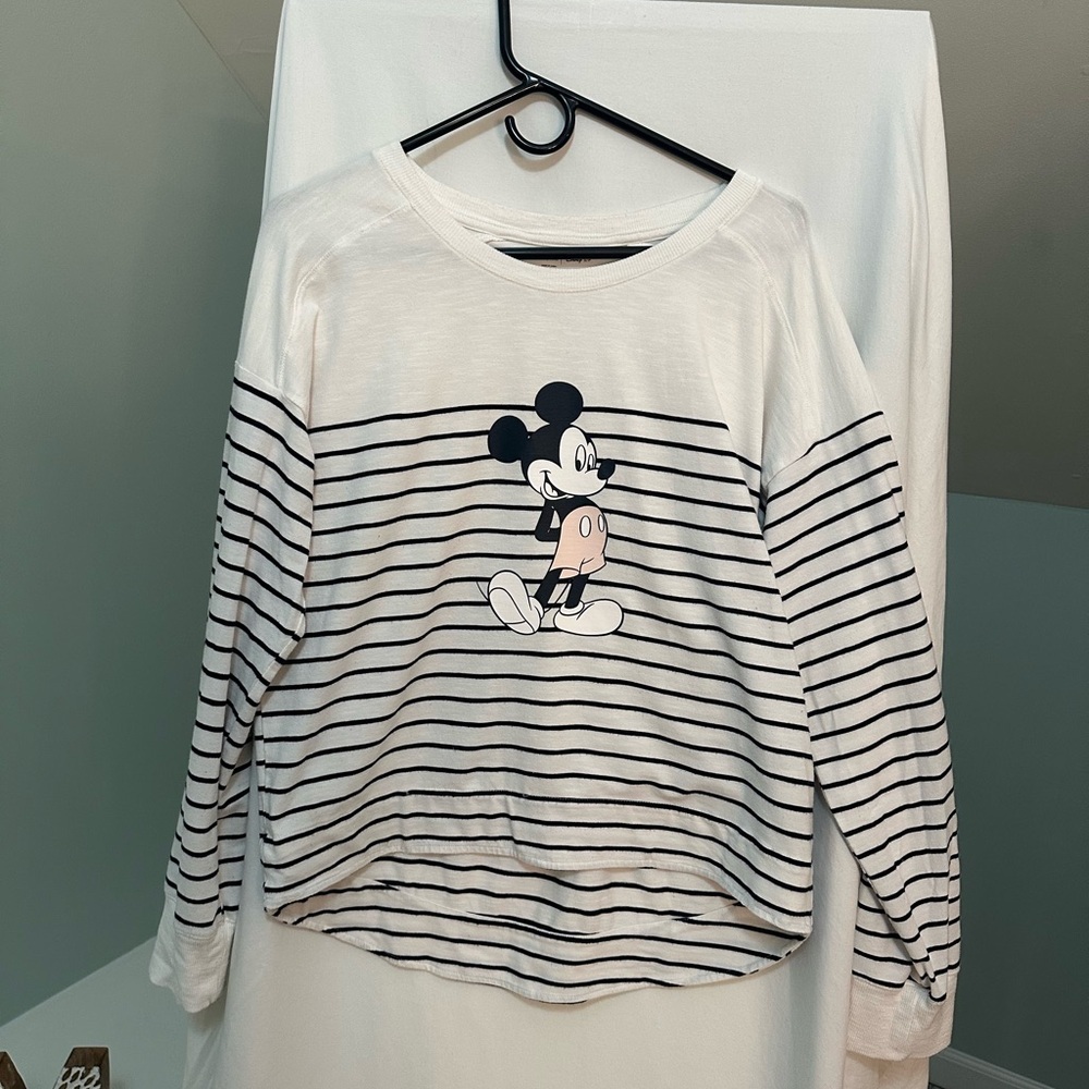 Woman's Gap Mickey Mouse Striped Shirt - Black & White Size Small